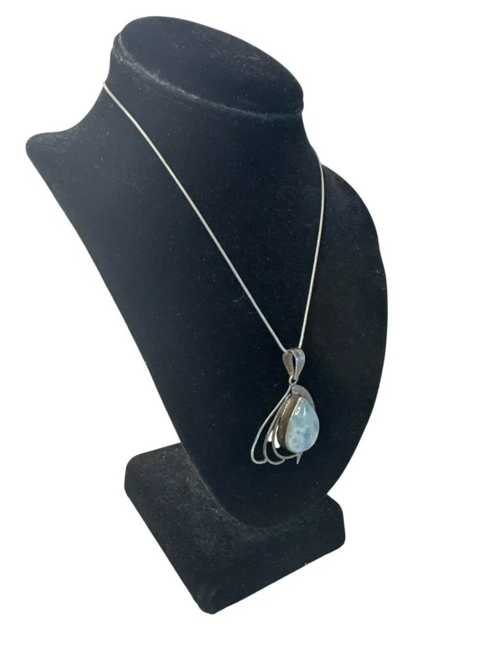 Sterling Silver Necklace Teardrop Blue Stone Pendant Modern Artsy Boho Hippie